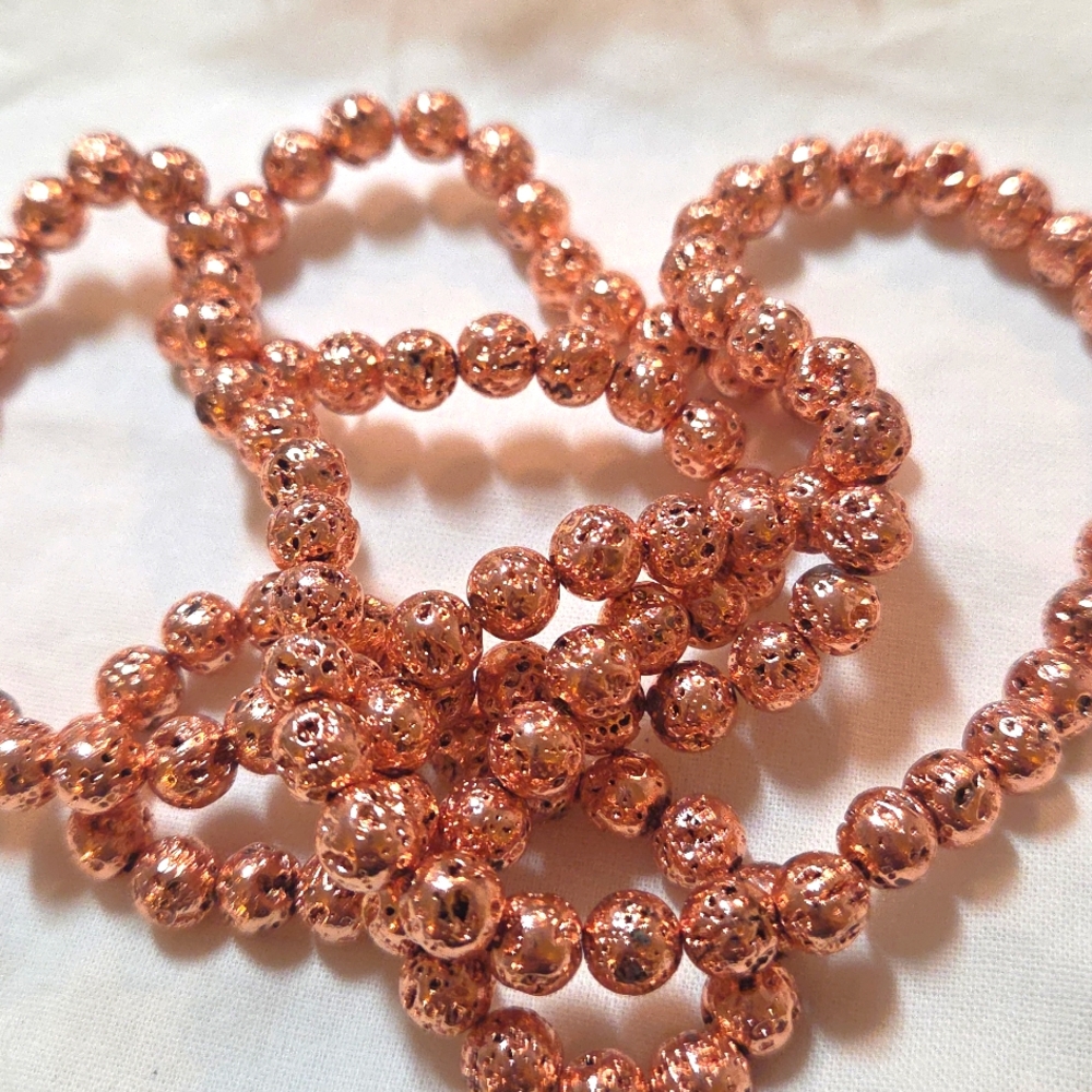 Rose Gold Hematite Lava Stone  15" Strand